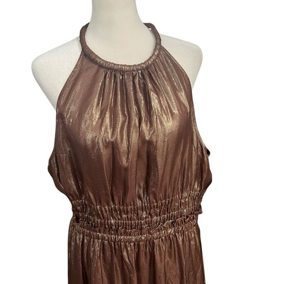 A.L.C. Elara Silk Blend Metallic Tiered Maxi Dress Bitter Chocolate Sz 14 - Picture 10 of 13